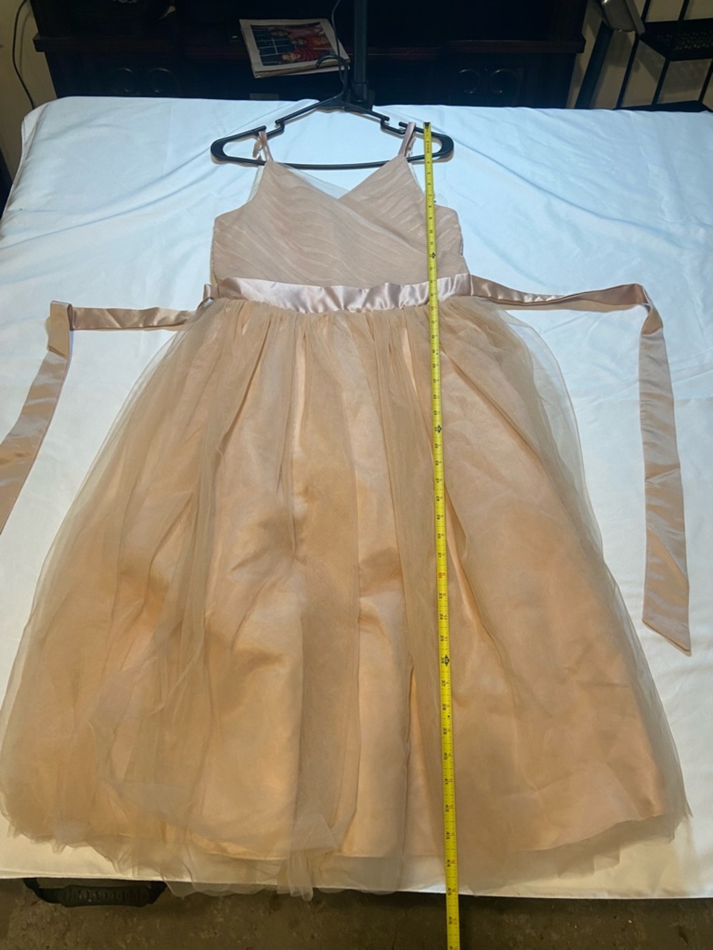 Girls' Satin Waist Tulle Dress in Blush Pink